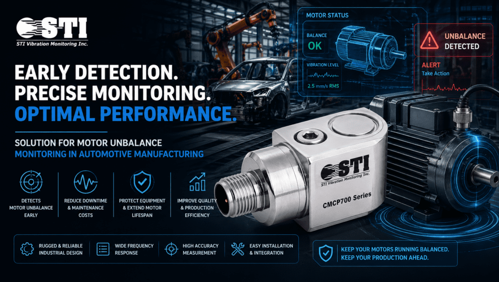 Dual Parameter Vibration and Temperature Transmitter STI Vibration Monitoring Inc – Giải pháp giám sát lỗi mất cân bằng động cơ điện trong nhà máy sản xuất ô tô