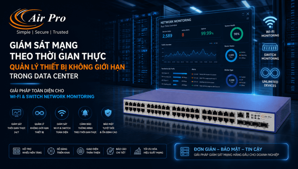 Data Center Switches AirProNetworks – Giải pháp giám sát hệ thống mạng (Wi-Fi, Switch) theo thời gian thực cho Data Center