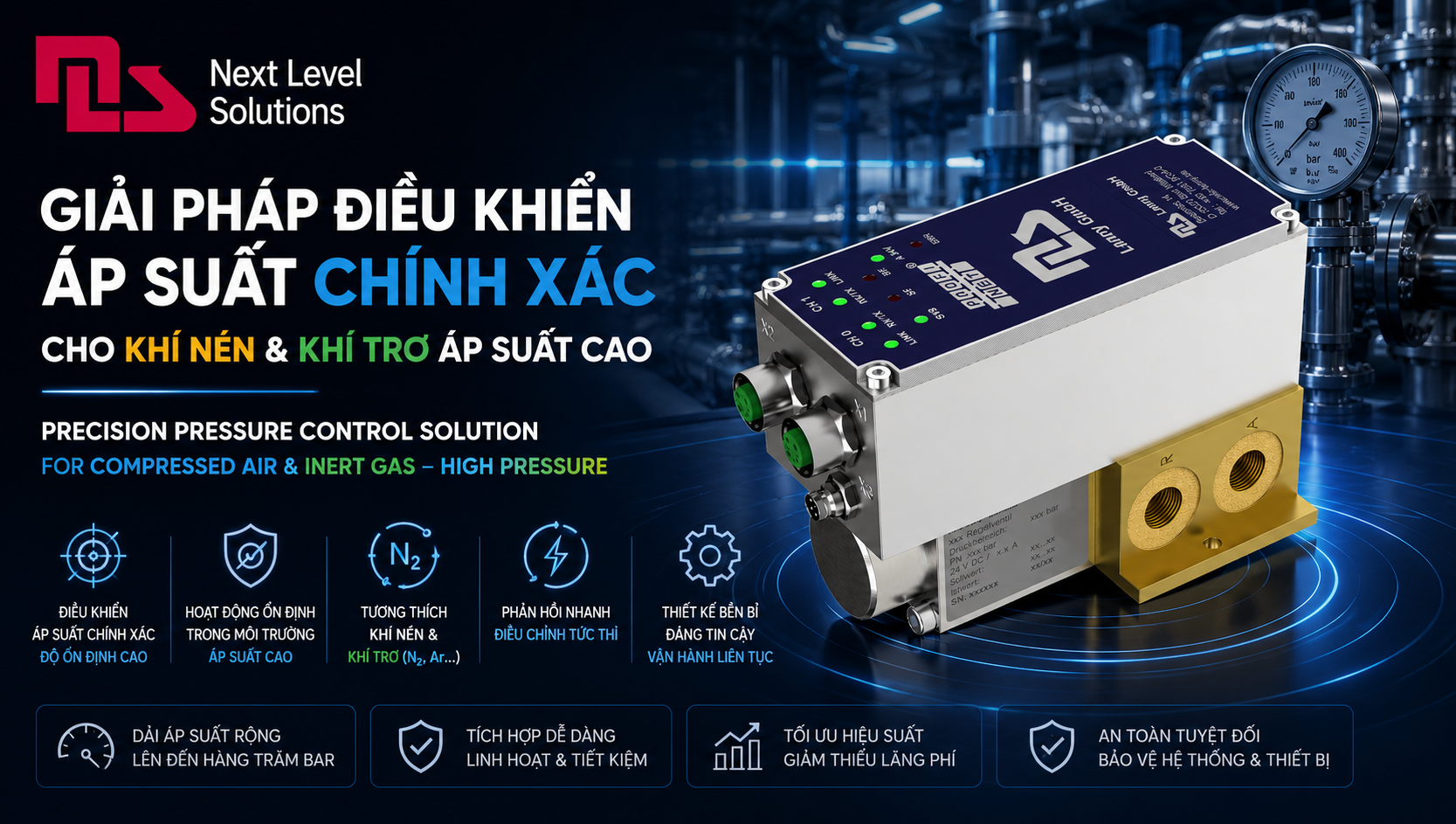 Regulating Valve Pressure MLS LANNY – Giải pháp điều khiển áp suất chính xác cho khí nén & khí trơ áp suất cao